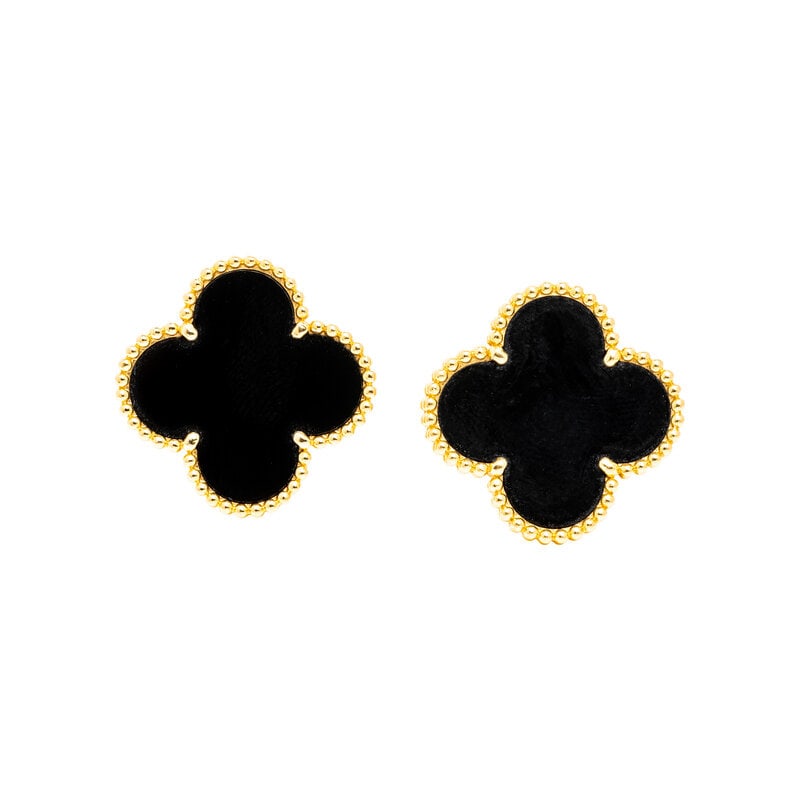 VAN CLEEF & ARPELS, ONYX AND YELLOW GOLD 'ALHAMBRA' EARRINGS (1 of 2)