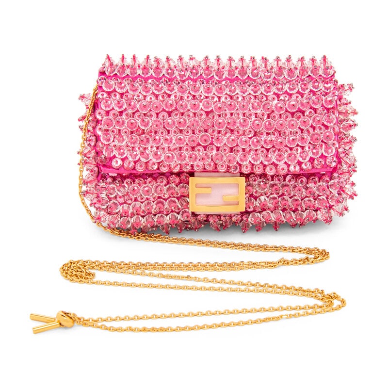 FENDI, BEADED PINK NANO BAGUETTE BAG - 4