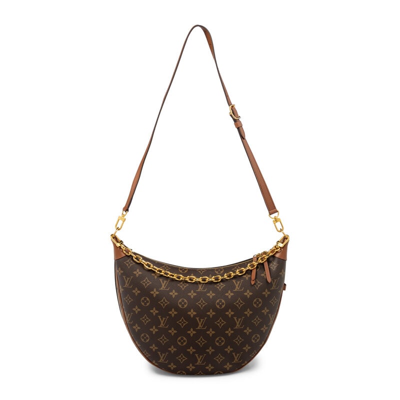 LOUIS VUITTON, MONOGRAM LOOP HOBO BAG: LOUIS VUITTON, MONOGRAM LOOP HOBO BAG Loop Hobo bag in monogram coated canvas, reverse monogram coated canvas, with vachetta leather trim. Zipper closure, removable metal chain handle, and