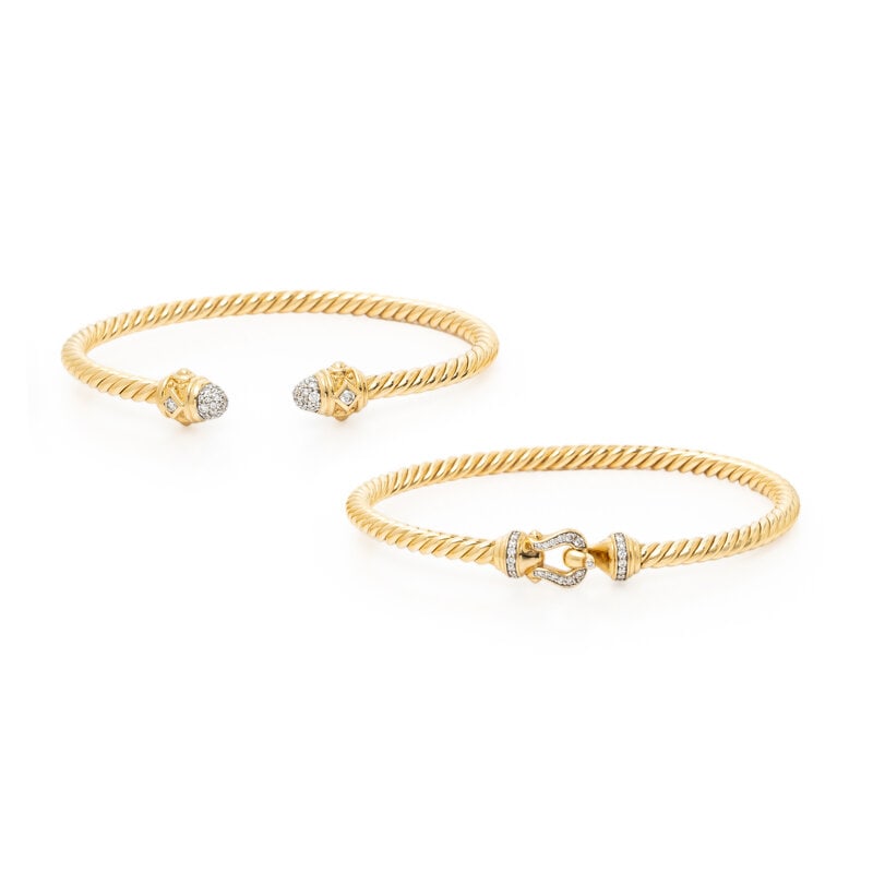 DAVID YURMAN, TWO YELLOW GOLD AND DIAMOND 'CABLESPIRA' BRACELETS - 2