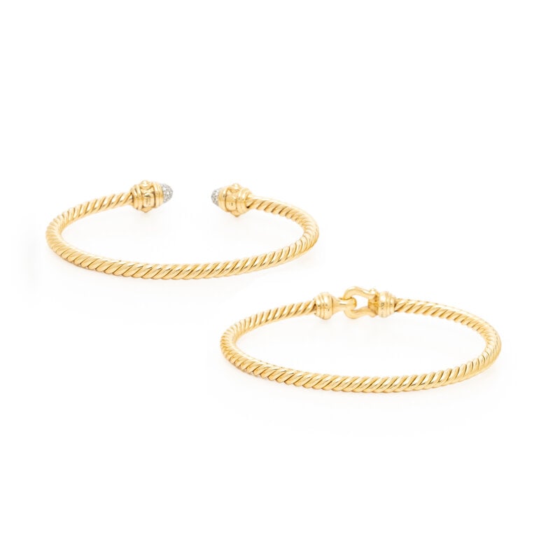 DAVID YURMAN, TWO YELLOW GOLD AND DIAMOND 'CABLESPIRA' BRACELETS - 3