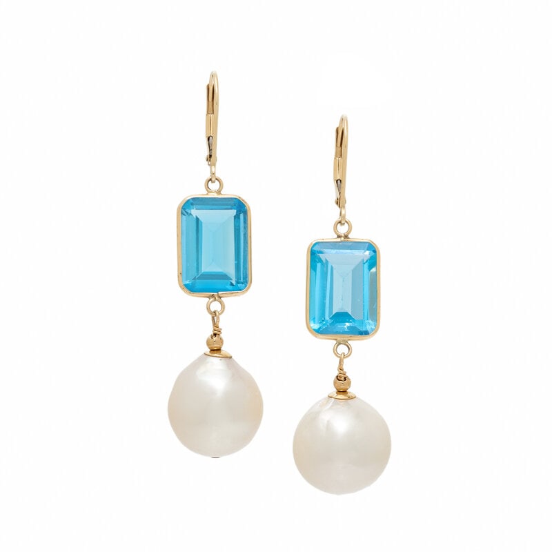 CULTURED PEARL AND BLUE TOPAZ EARRINGS (1 of 2)