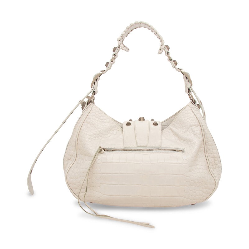 BALENCIAGA, WHITE CROC 'LE CAGOLE' BAG - 3