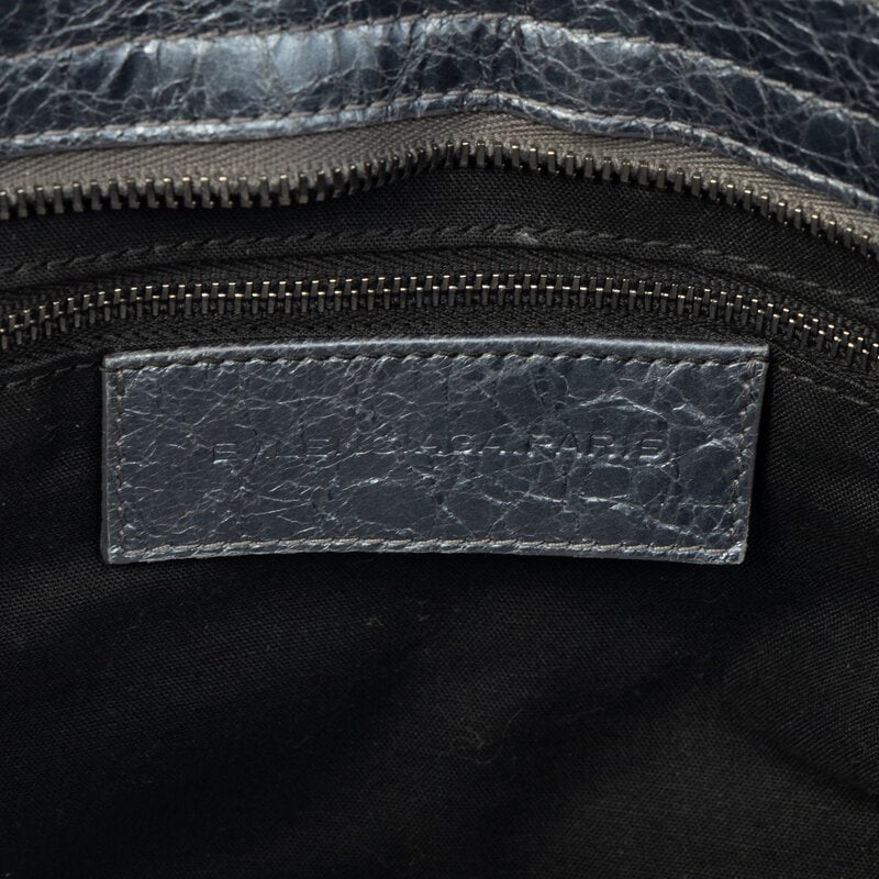 BALENCIAGA, METALLIC STEEL BLUE MEDIUM CITY BAG - 5
