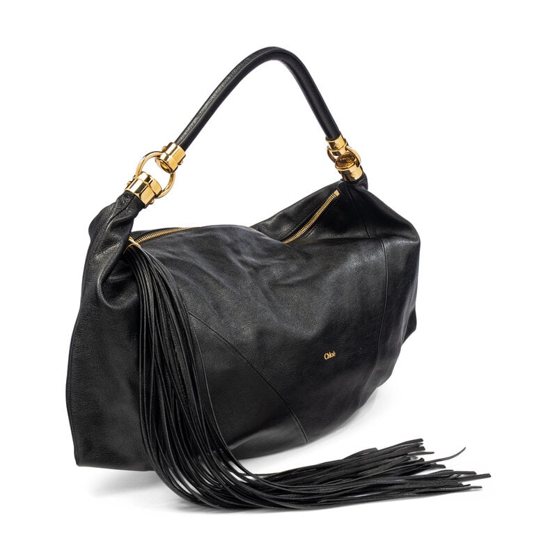 CHLOÉ, 'FOULARD' BLACK LEATHER HOBO BAG - 2