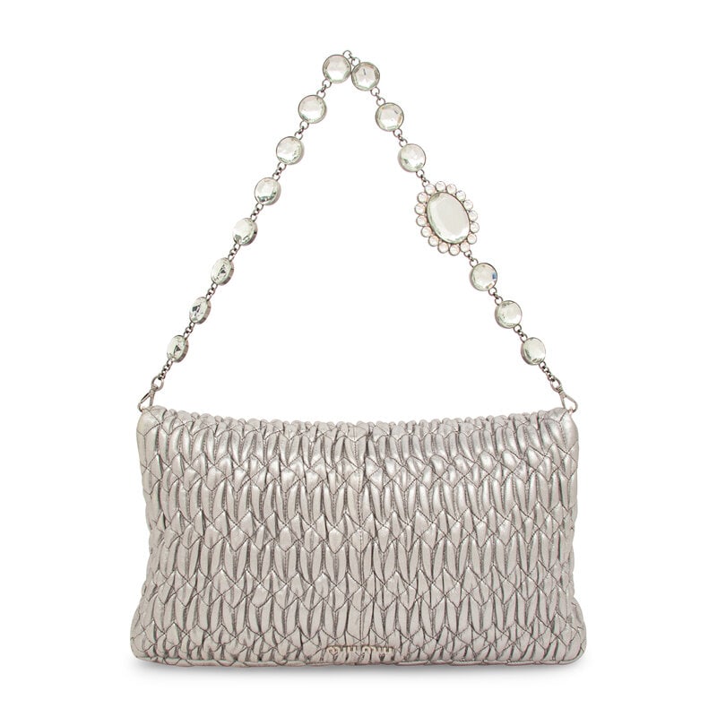 MIU MIU, QUILTED SILVER LEATHER FLAP BAG - 3