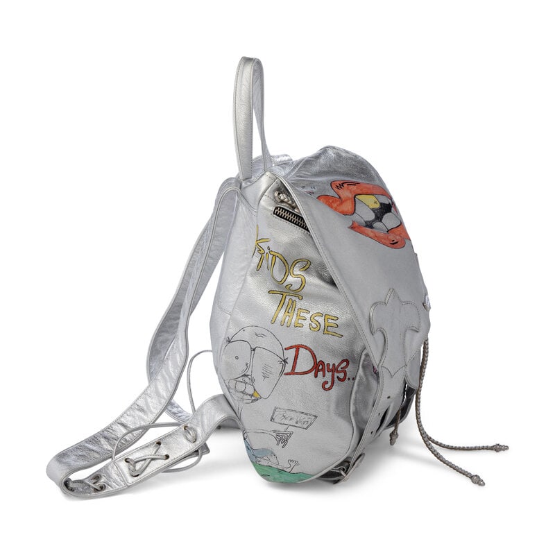 CHROME HEARTS, SILVER LEATHER GRAFFITI BACKPACK, 1995 - 2