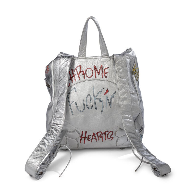 CHROME HEARTS, SILVER LEATHER GRAFFITI BACKPACK, 1995 - 4