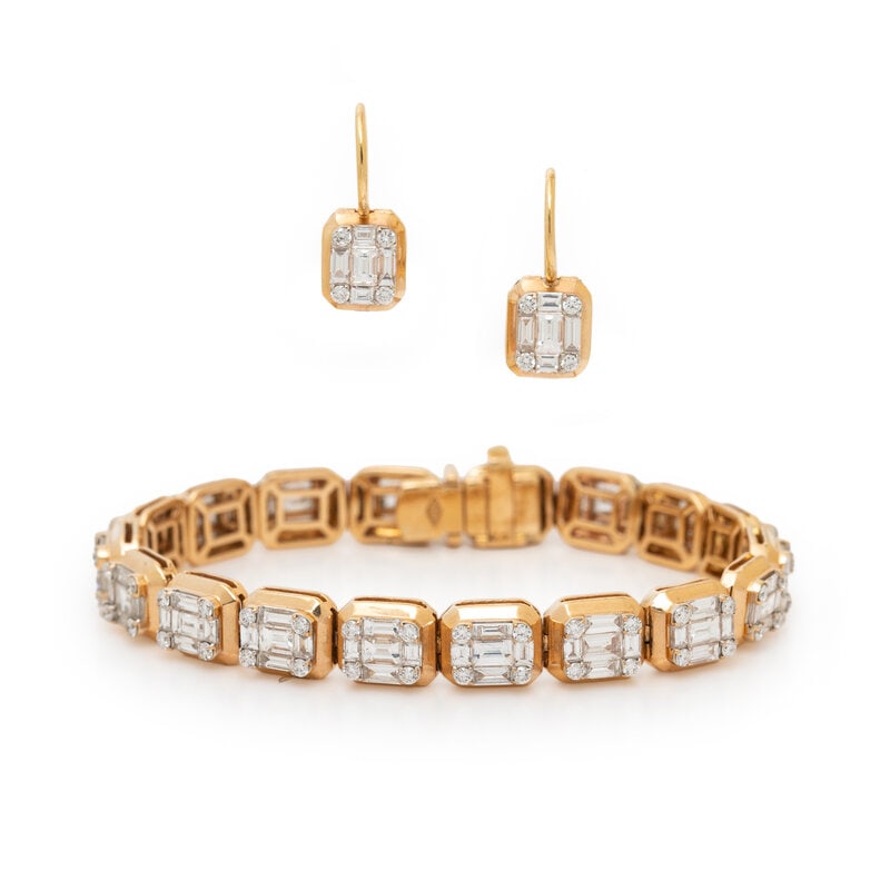 ROSE GOLD AND DIAMOND BRACELET AND EARRINGS - 2