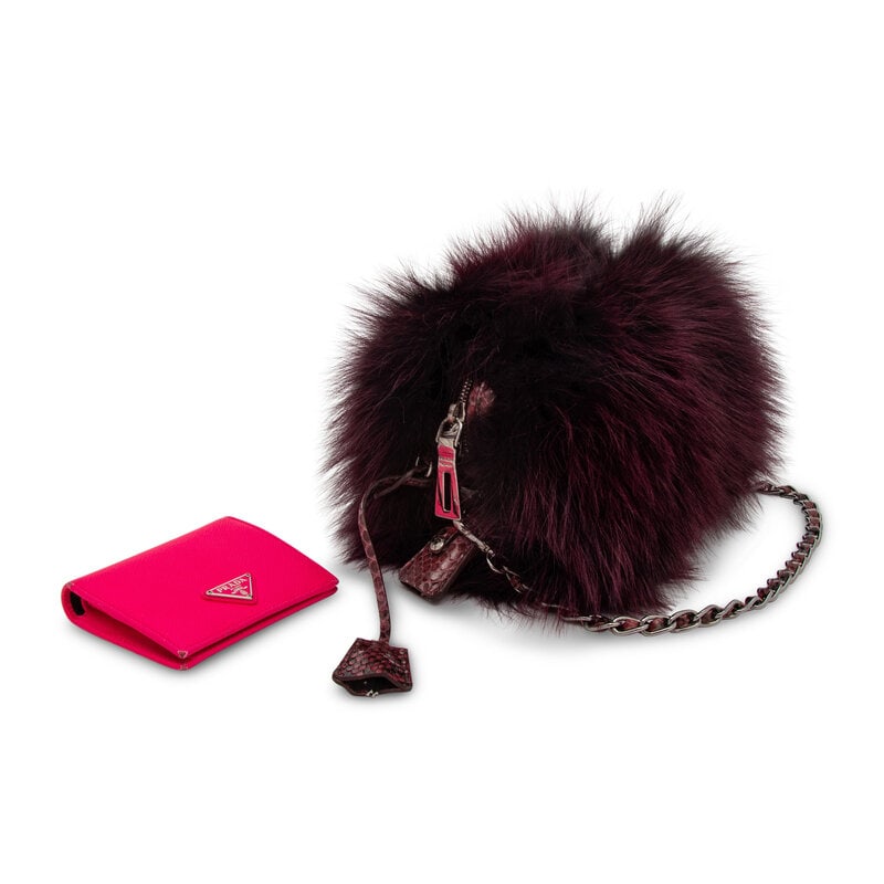 PRADA, PURPLE FOX FUR BAG & PINK WALLET - 2