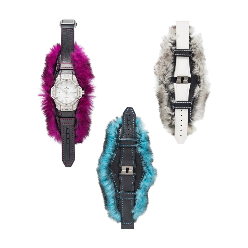 HUBLOT, 'BIG BANG ONE CLICK' DATE WATCH WITH DIAMONDS AND 'CUDDLY CUFF' RABBIT FUR STRAPS - 2