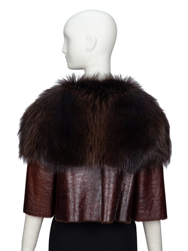 PRADA, FUR COLLAR CROPPED LEATHER JACKET - 3