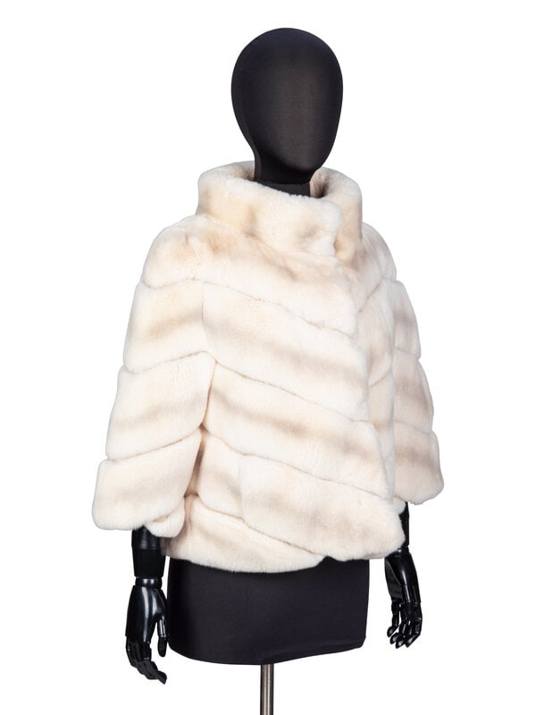 YVES SALOMON, CREAM RABBIT FUR JACKET - 2