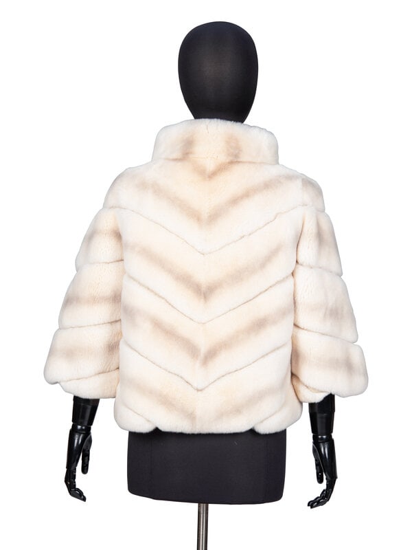 YVES SALOMON, CREAM RABBIT FUR JACKET - 3