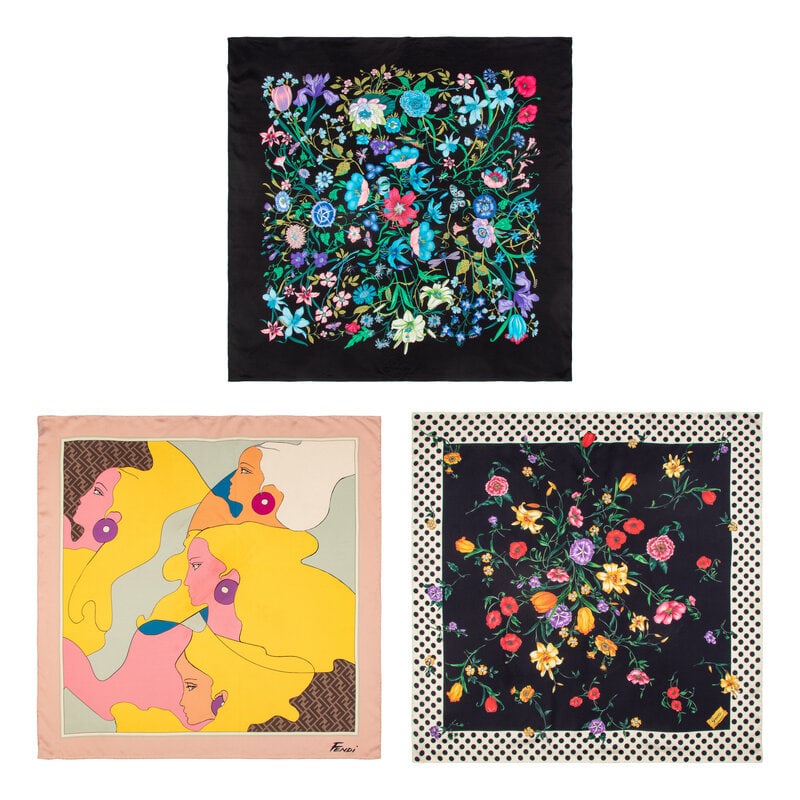 GUCCI & FENDI, THREE PRINTED SILK SCARVES (1 of 4)