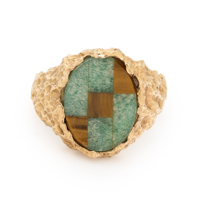 YELLOW GOLD, AVENTURINE QUARTZ, AND TIGER'S EYE RING (1 of 3)