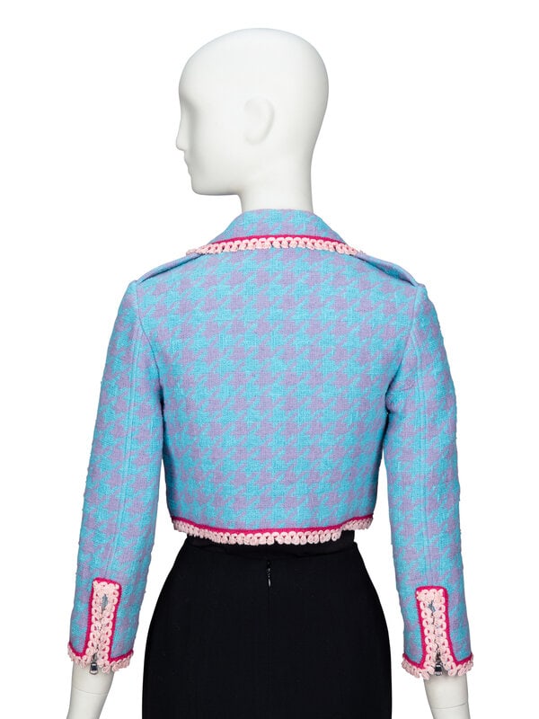 MOSCHINO, BOUCLÉ TWEED CROP MOTO JACKET - 3
