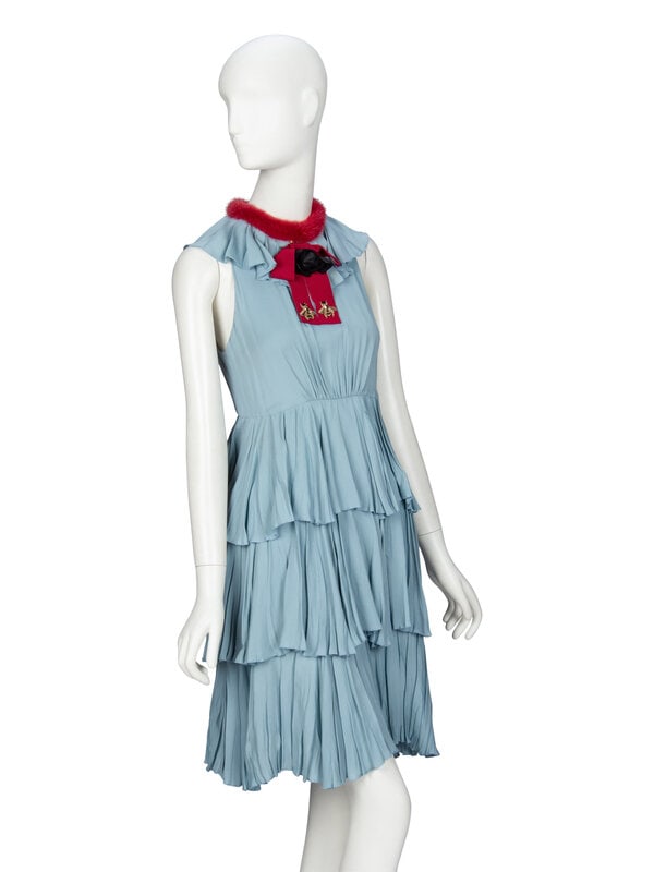 GUCCI, FEATHER COLLAR SLEEEVELESS SILK DRESS - 3