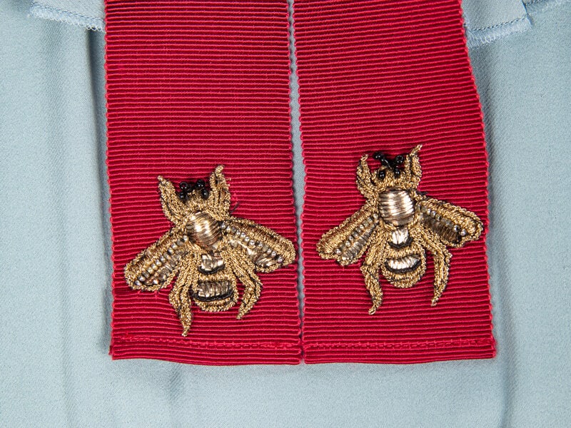 GUCCI, FEATHER COLLAR SLEEEVELESS SILK DRESS - 5