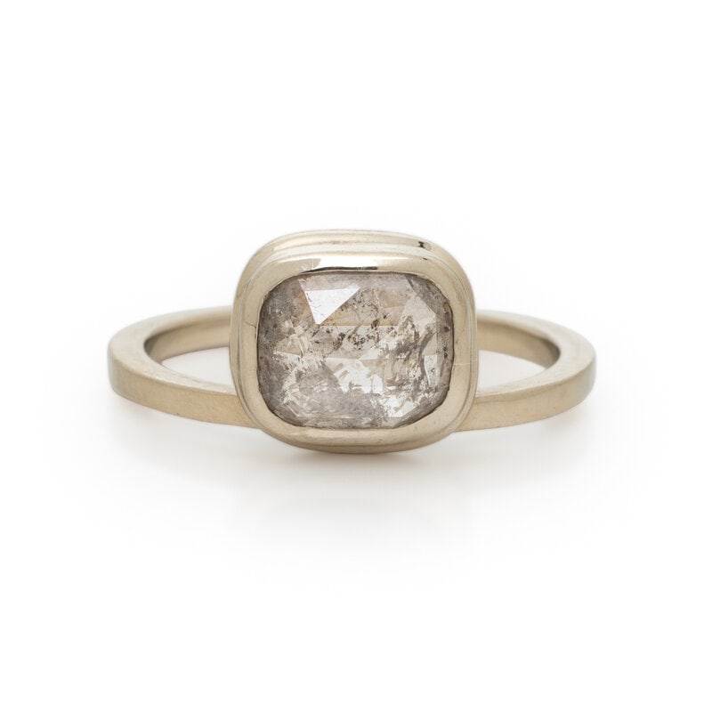 ROSE CUT DIAMOND AND WHITE GOLD RING - 2