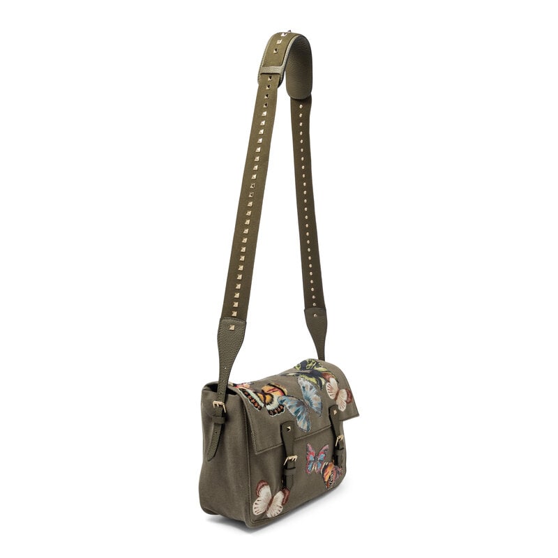 VALENTINO, ROCKSTUD BUTTERFLY CANVAS MESSENGER BAG - 3