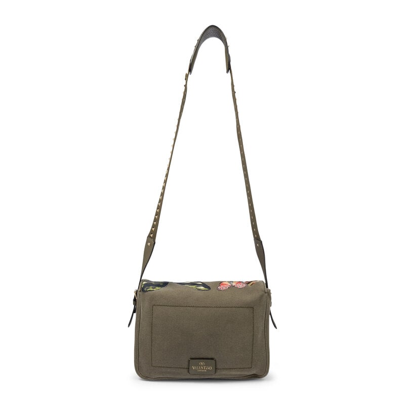 VALENTINO, ROCKSTUD BUTTERFLY CANVAS MESSENGER BAG - 4