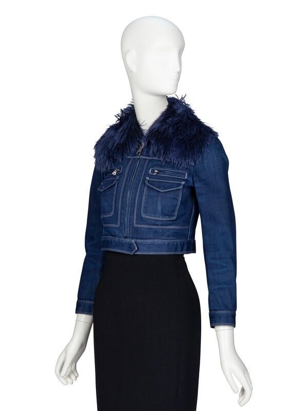PRADA, FUR & DENIM CROP JACKET - 2
