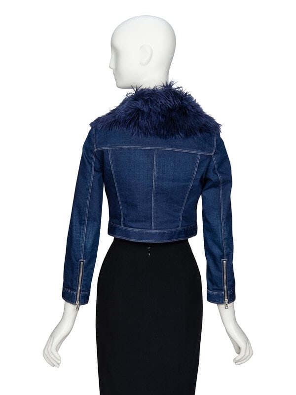 PRADA, FUR & DENIM CROP JACKET - 3