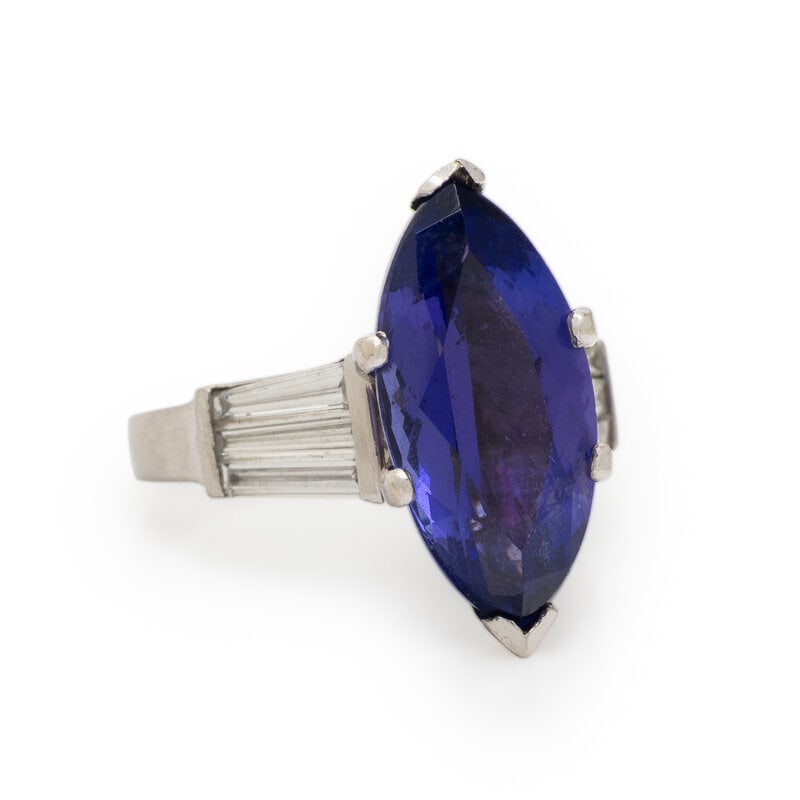 PLATINUM, TANZANITE AND DIAMOND RING - 2