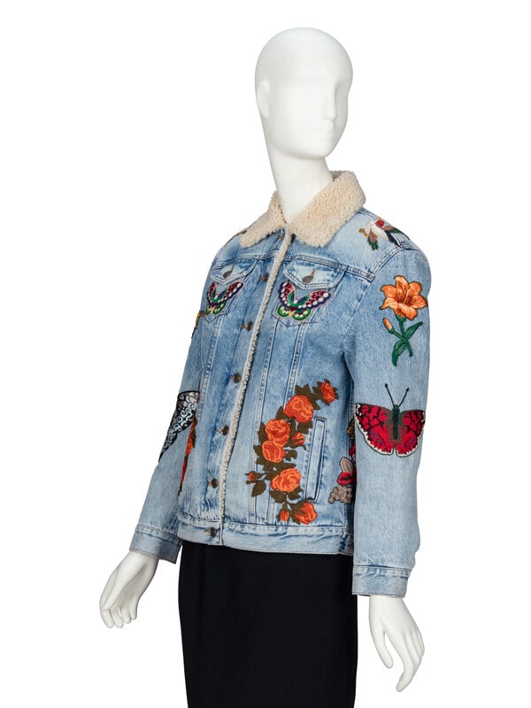 GUCCI, EMBROIDERED SHEARLING-DENIM JACKET - 2