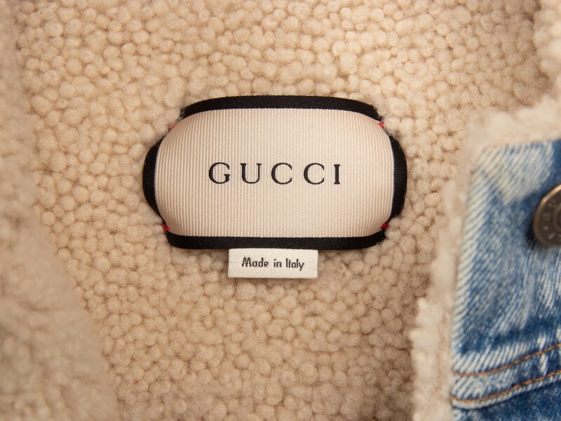 GUCCI, EMBROIDERED SHEARLING-DENIM JACKET - 4