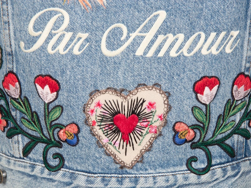 GUCCI, EMBROIDERED SHEARLING-DENIM JACKET - 5