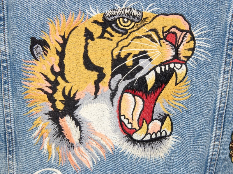 GUCCI, EMBROIDERED SHEARLING-DENIM JACKET - 6