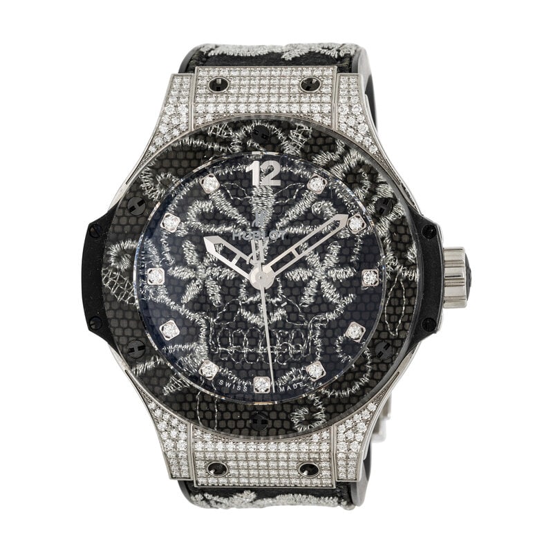 HUBLOT, 'BIG BANG' LIMITED EDITION 'BRODERIE' 'SUGAR SKULL' STAINLESS STEEL WATCH WITH DIAMONDS AND  (1 of 3)