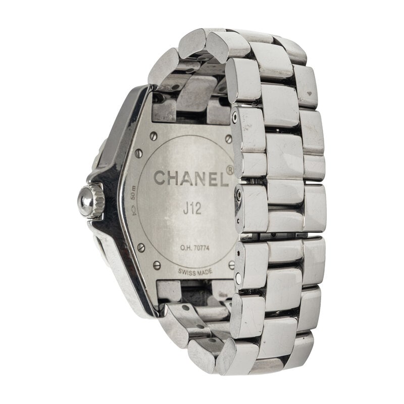 CHANEL, 'J12' CERAMIC AND DIAMOND WATCH, BOX & EXTRA LINKS - 2