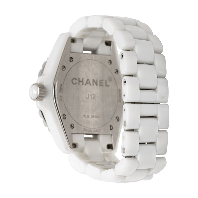 CHANEL, 'J12' CERAMIC AND DIAMOND DATE WATCH, BOX, PAPERS, AND EXTRA LINKS - 2