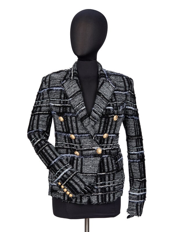 BALMAIN, PLAID KNIT TWEED BLAZER (1 of 3)