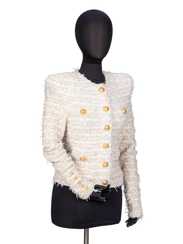 BALMAIN, KNIT EYELASH TWEED CARDIGAN JACKET - 2