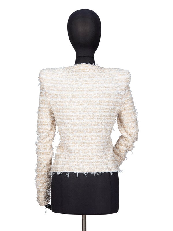 BALMAIN, KNIT EYELASH TWEED CARDIGAN JACKET - 3
