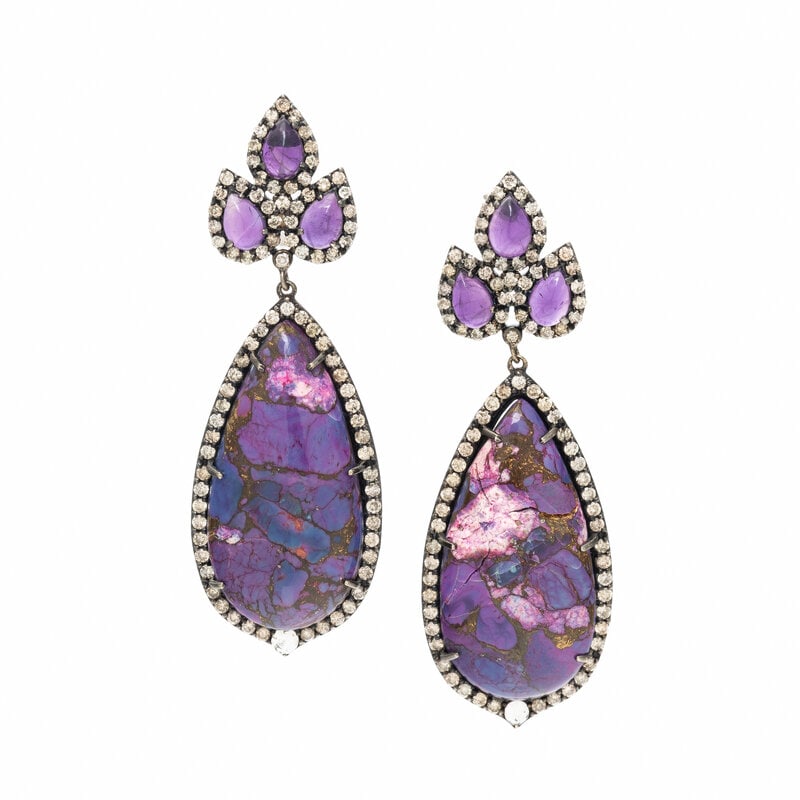AMETHYST, PURPLE TURQUOISE, AND DIAMOND PENDANT EARRINGS (1 of 2)
