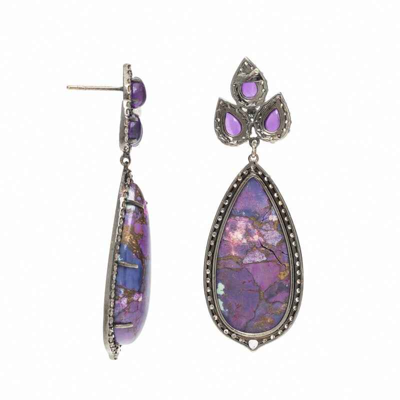 AMETHYST, PURPLE TURQUOISE, AND DIAMOND PENDANT EARRINGS - 2