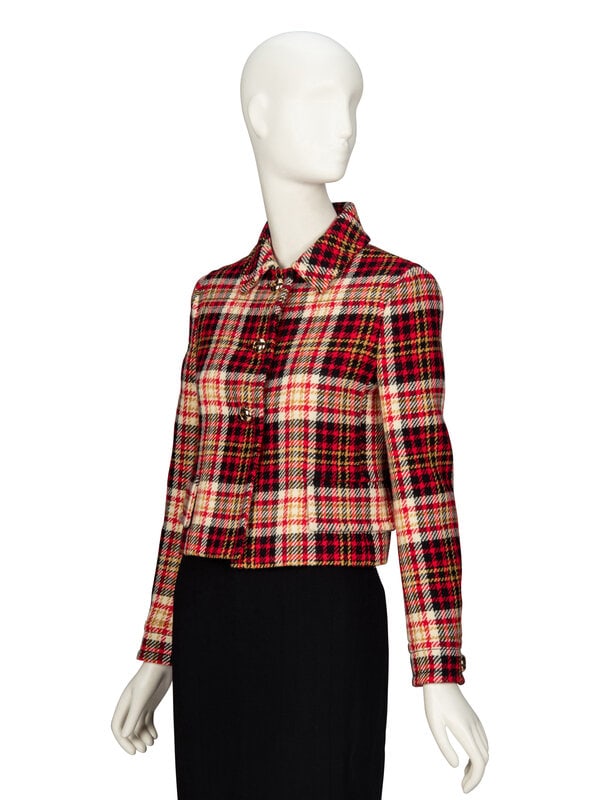PRADA, PLAID TWEED CROP JACKET - 2