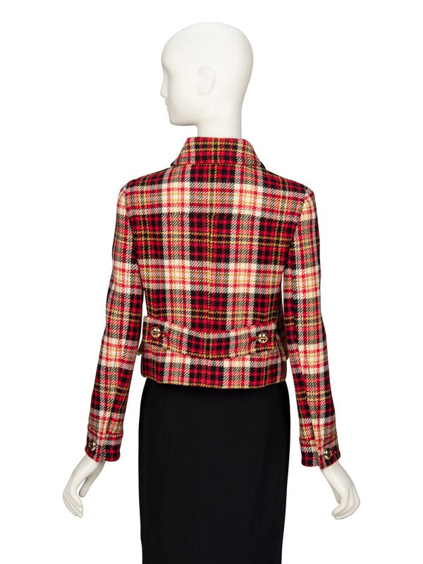 PRADA, PLAID TWEED CROP JACKET - 3