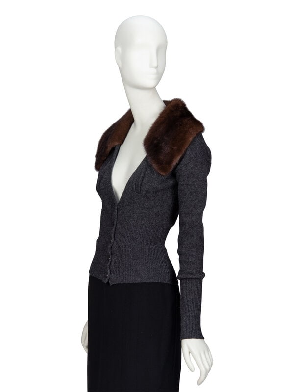 PRADA, FUR COLLAR CARDIGAN - 2