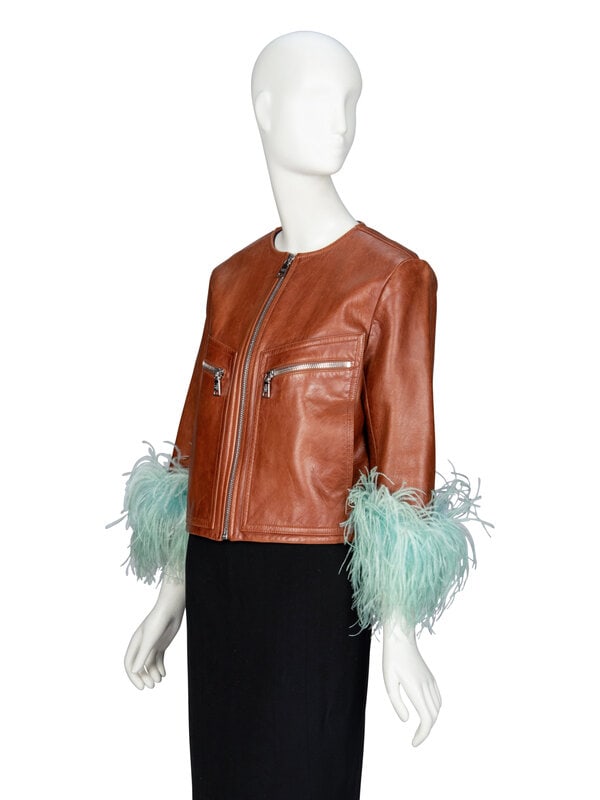 PRADA, FEATHER-TRIM LEATHER JACKET - 2