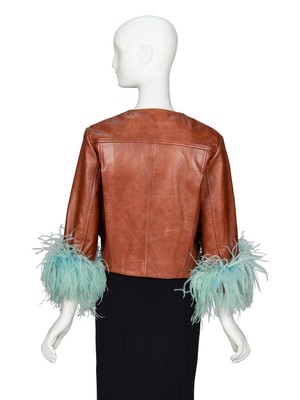 PRADA, FEATHER-TRIM LEATHER JACKET - 3