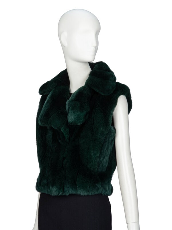 ROBERTO CAVALLI, DARK GREEN RABBIT FUR VEST - 2