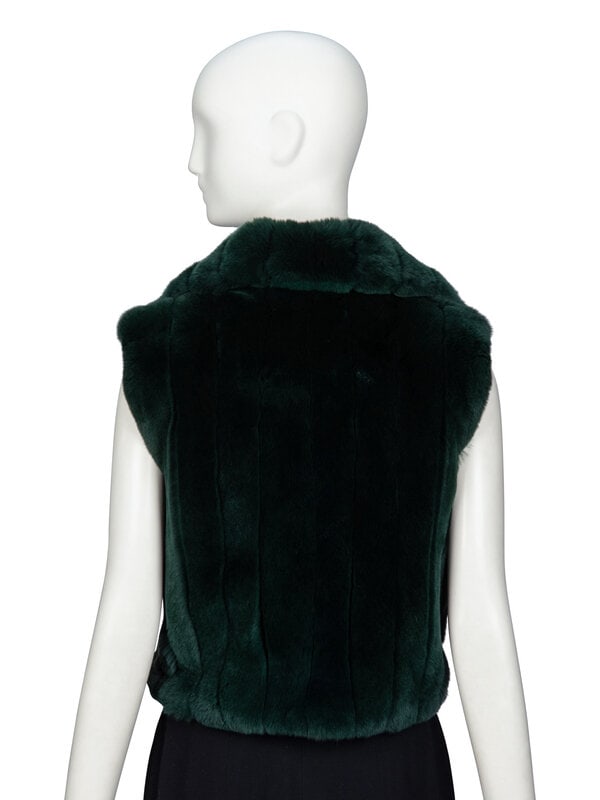ROBERTO CAVALLI, DARK GREEN RABBIT FUR VEST - 3