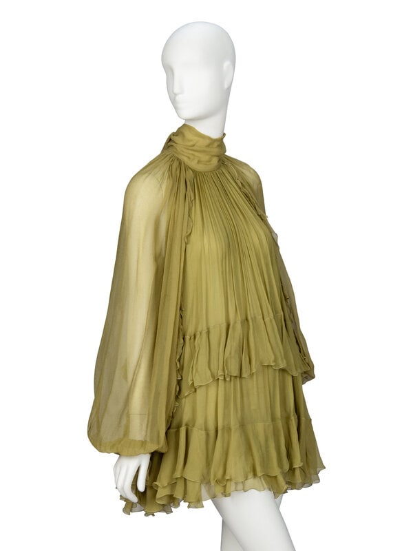 CHLOÉ, GREEN RUFFLE MINIDRESS - 2