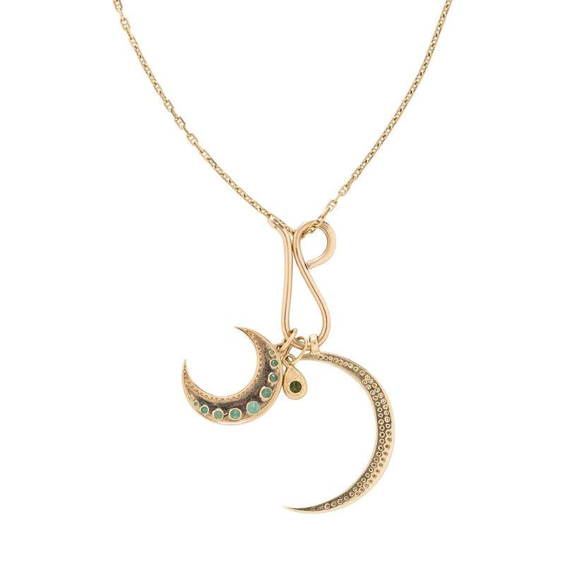 YELLOW GOLD, DIAMOND, AND MULTIGEM CRESCENT MOON PENDANT NECKLACE - 3